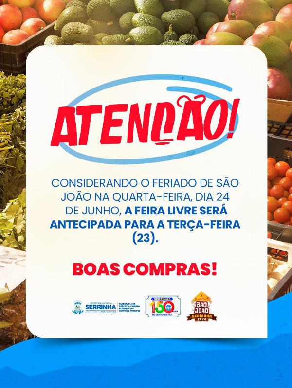 Prefeitura Municipal de Serrinha altera o dia da feira livre